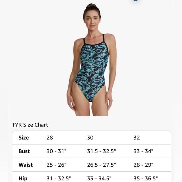 TYR Women's Durafast Elite Diamondfit Swimsuit Green/Energia Size30/Small - Picture 3 of 7